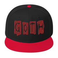 Black and Red Vertical Stripe Goth Embroidered Flat Bill Cap embroidered snapback hat, product image 1