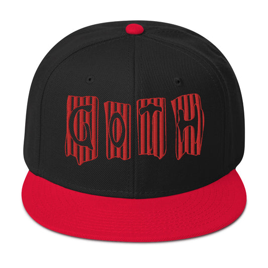 Black and Red Vertical Stripe Goth Embroidered Flat Bill Cap embroidered snapback hat, product image 1