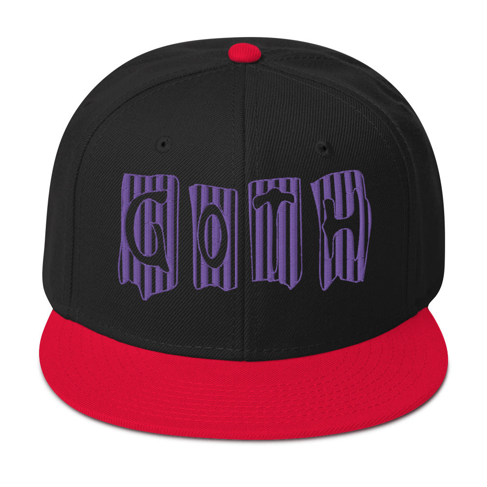 Black and Purple Vertical Stripe Goth Embroidered Flat Bill Cap Snapback Hat