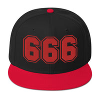 Red 666 The Number of the Beast Evil Embroidered Flat Bill Cap embroidered snapback hat, product image 1