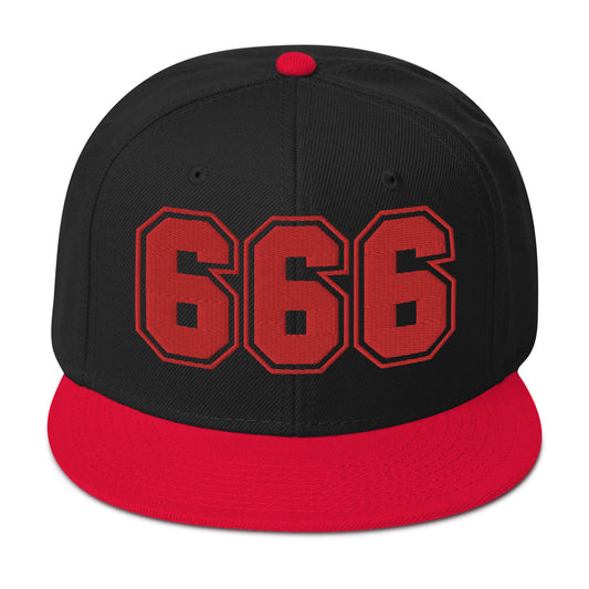 Red 666 The Number of the Beast Evil Embroidered Flat Bill Cap embroidered snapback hat, product image 1