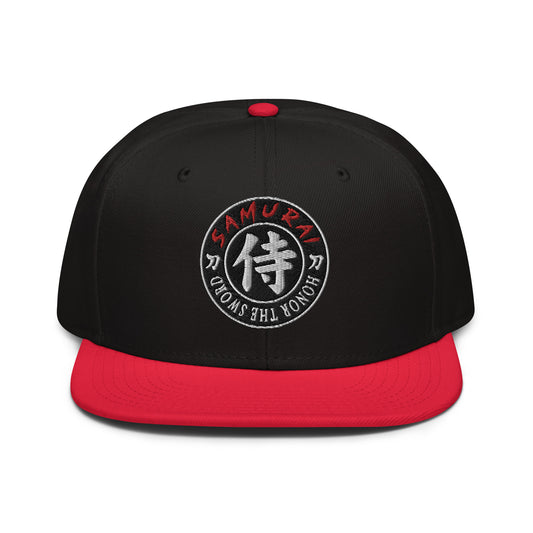 Samurai Honor the Sword Japanese Kanji Symbol Flat Bill embroidered snapback hat, product image 1