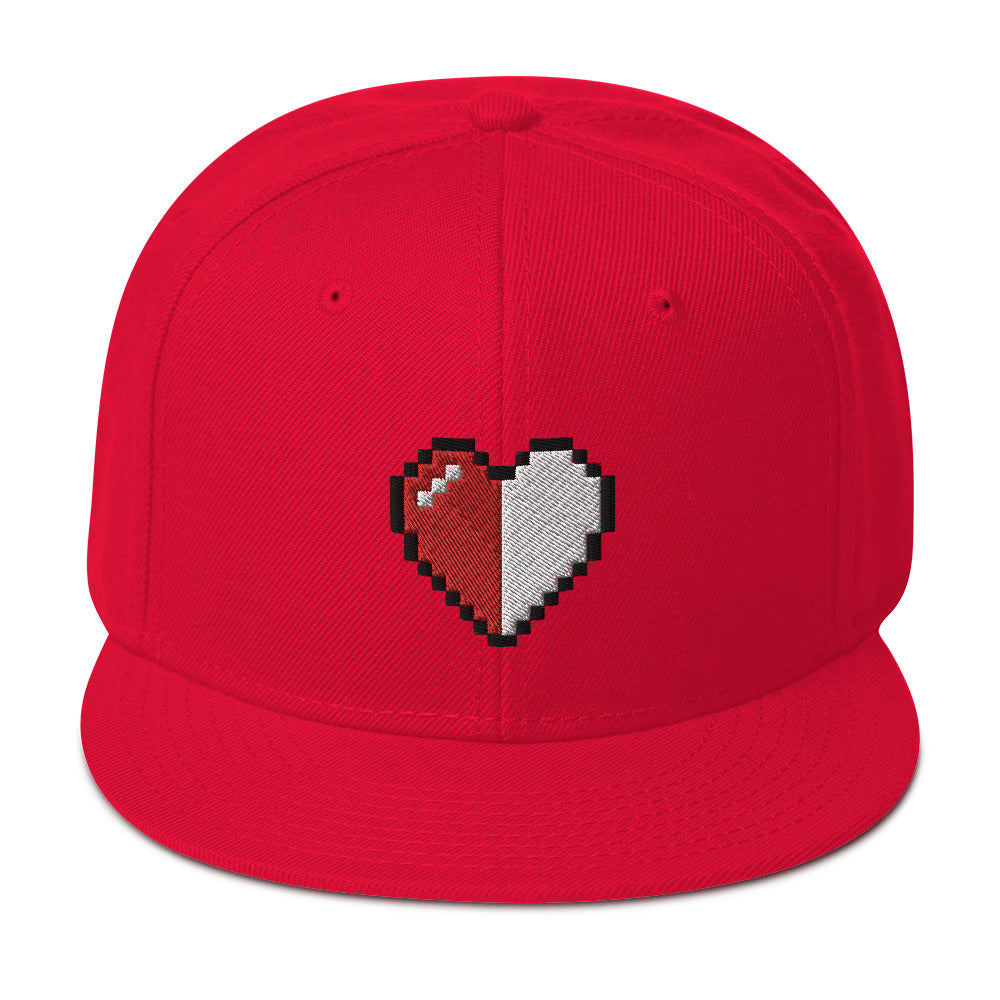 Retro 8 Bit Video Game Pixelated Half Life Heart Embroidered Flat Bill Cap Snapback Hat