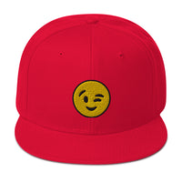 Winking Face Emoji Embroidered Emoticon Flat Bill Cap embroidered snapback hat, product image 23