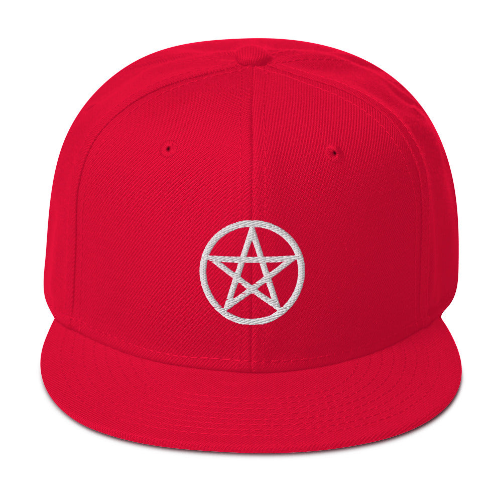 White Wiccan Witchcraft Pentagram Embroidered Flat Bill Cap Snapback Hat