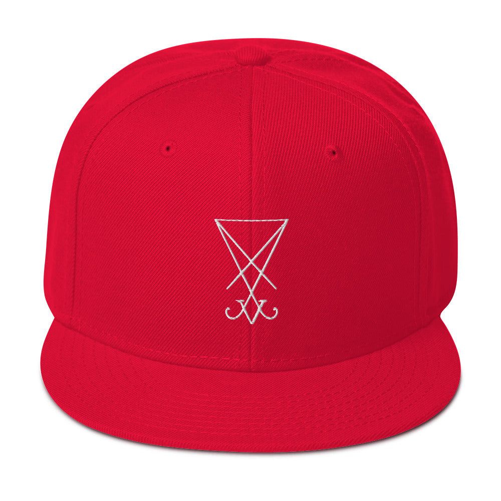 White Sigil of Lucifer Symbol The Seal of Satan Embroidered Flat Bill Cap Snapback Hat