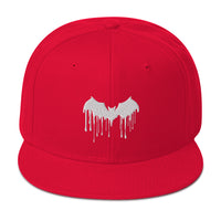 White Vampire Bat Blood Drip Embroidered Flat Bill Cap embroidered snapback hat, product image 24