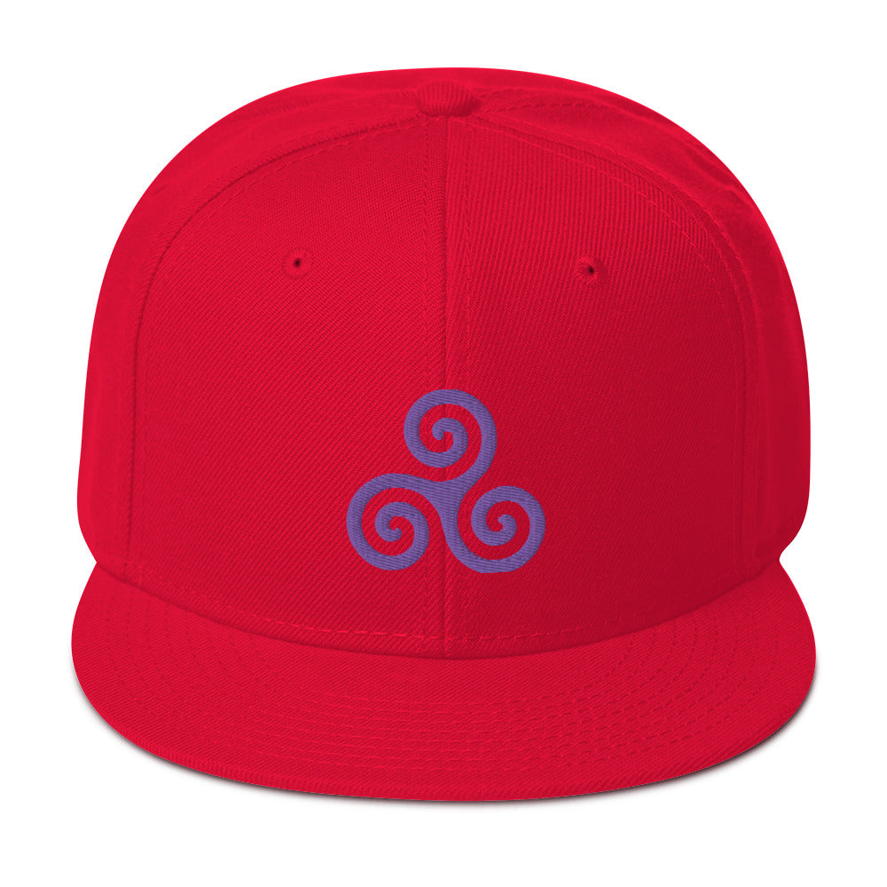 Purple Triskelion or Triskeles Spiral Embroidered Flat Bill Cap Snapback Hat