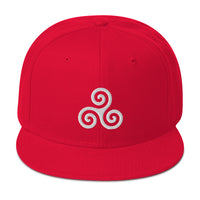 White Triskelion or Triskeles Spiral Embroidered Flat Bill Cap embroidered snapback hat, product image 24