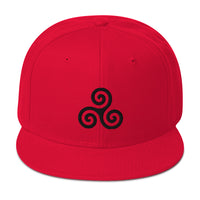 Black Triskelion or Triskeles Spiral Embroidered Flat Bill Cap embroidered snapback hat, product image 23