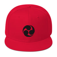 Black Tomoe Mitsudomoe Japanese Symbol Embroidered Flat Bill Cap embroidered snapback hat, product image 24