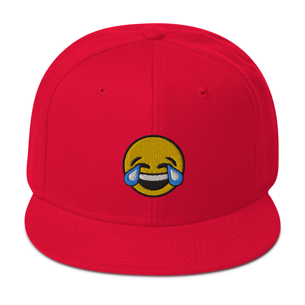 Tears of Joy Emoji Crying Emoticon Embroidered Flat Bill Cap Snapback Hat