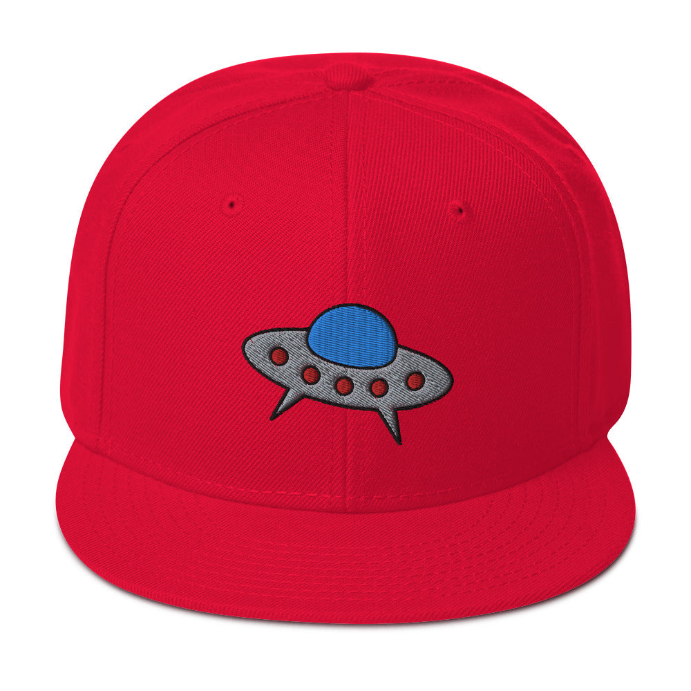 Space Alien Ship UFO Flying Saucer Embroidered Flat Bill Cap Snapback Hat