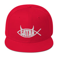 Satan Fish with Horns Religious Satire Embroidered Flat Bill Cap embroidered snapback hat, product image 23