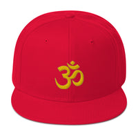 Yellow OM Sacred Spiritual Symbol Embroidered Flat Bill Cap embroidered snapback hat, product image 22