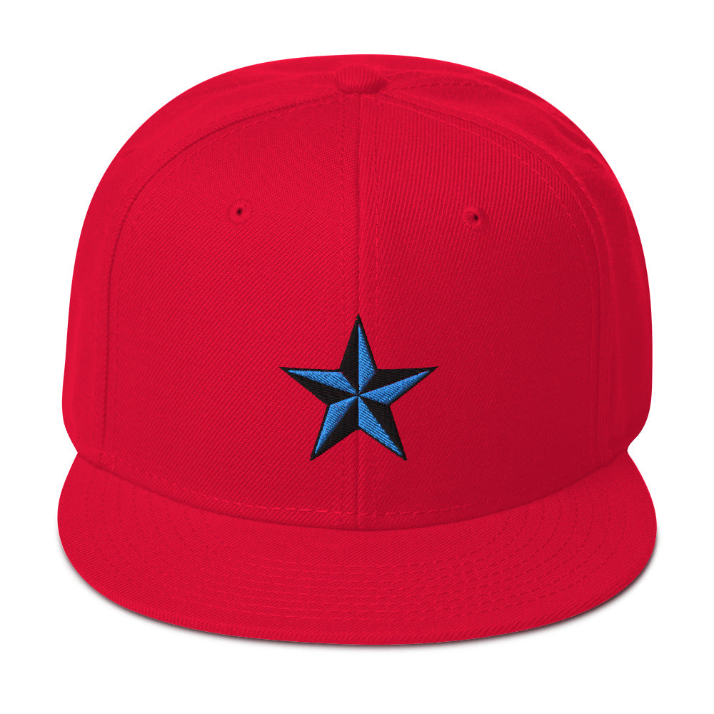 Blue Nautical North Star Embroidered Flat Bill Cap Snapback Hat