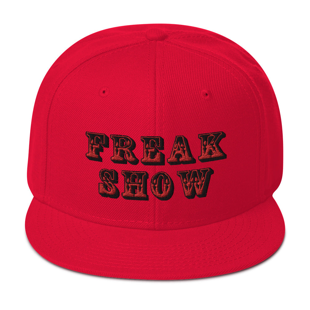 Red Circus Freak Show Embroidered Flat Bill Cap Snapback Hat