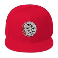 Flying Bats over a Blood Moon Embroidered Flat Bill Cap embroidered snapback hat, product image 23