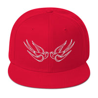 White Falling Sparrows Tattoo Style Bird Embroidered Flat Bill Cap embroidered snapback hat, product image 24
