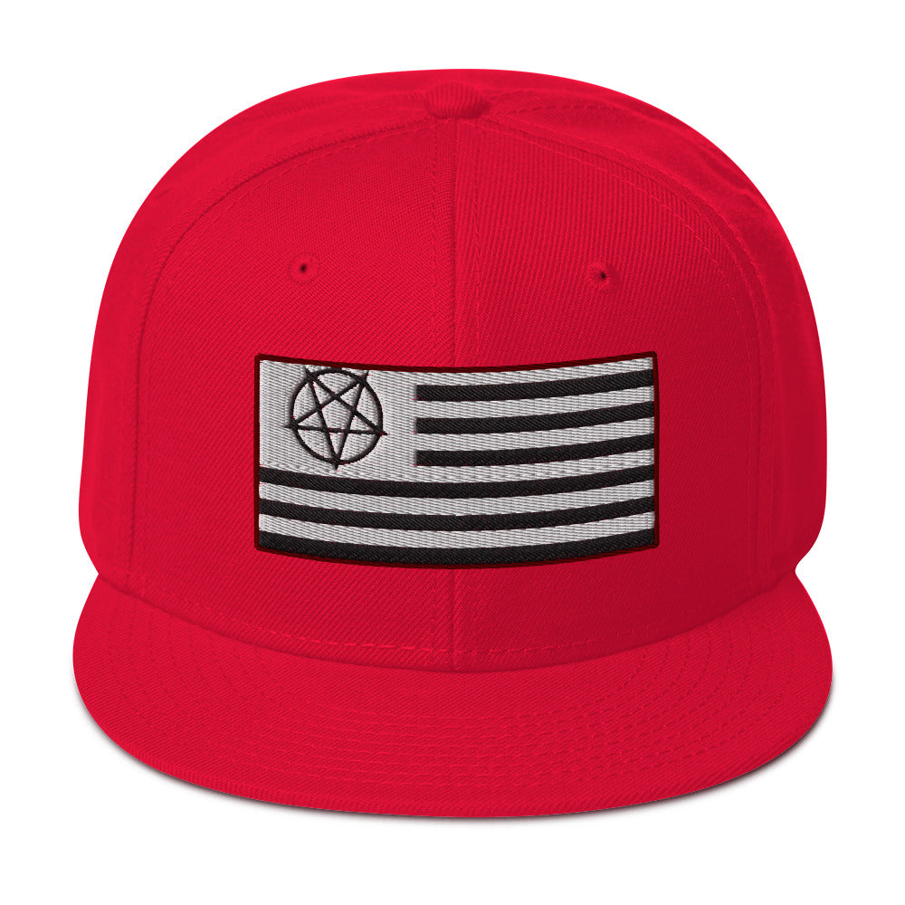 American Satanist Inverted Pentagram U.S. Flag Embroidered Flat Bill Cap Snapback Hat