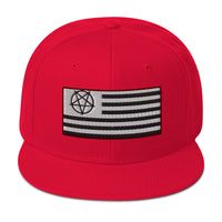 American Satanist Inverted Pentagram U.S. Flag Embroidered Flat Bill Cap embroidered snapback hat, product image 24
