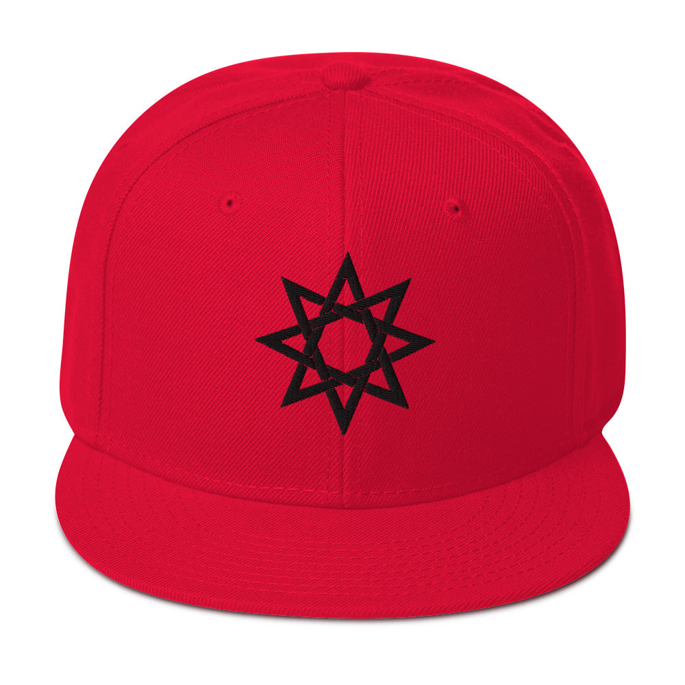 Black 8 Point Star Octagram Anu God Embroidered Flat Bill Cap Snapback Hat
