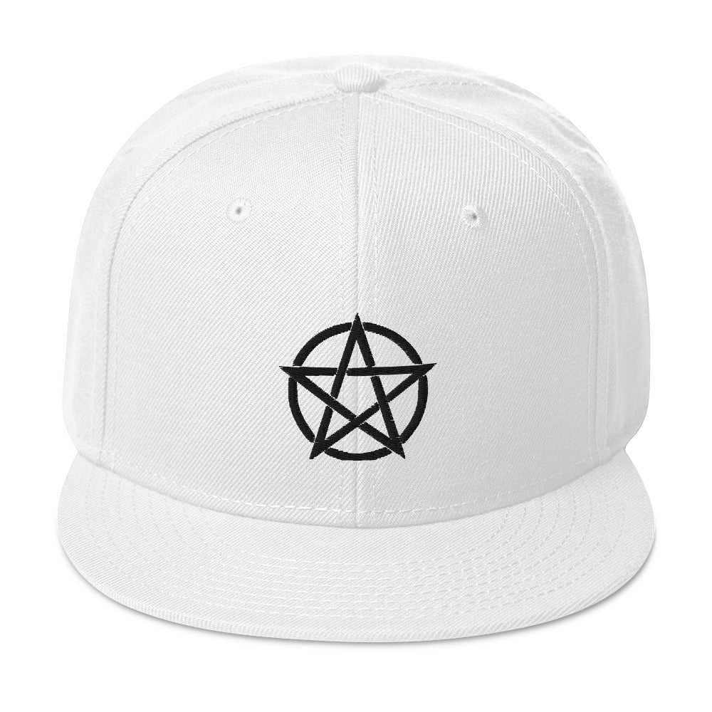 Black Witchcraft Woven Pentacle Pagan Embroidered Flat Bill Cap Snapback Hat