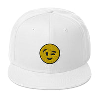 Winking Face Emoji Embroidered Emoticon Flat Bill Cap embroidered snapback hat, product image 35