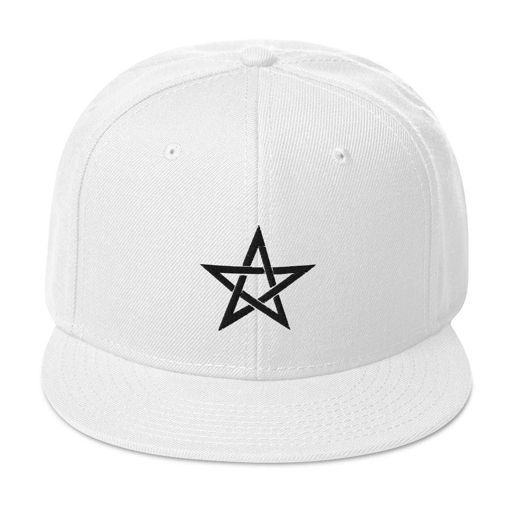 Black Wiccan Woven Pentagram Symbol Embroidered Flat Bill Cap Snapback Hat