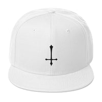 Black Inverted Cross Embroidered Flat Bill Cap embroidered snapback hat, product image 35