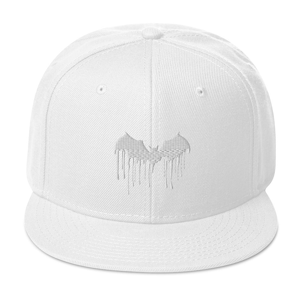 White Vampire Bat Blood Drip Embroidered Flat Bill Cap Snapback Hat