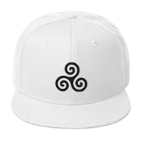 Black Triskelion or Triskeles Spiral Embroidered Flat Bill Cap embroidered snapback hat, product image 35