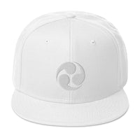 White Tomoe Mitsudomoe Japanese Symbol Embroidered Flat Bill Cap embroidered snapback hat, product image 35