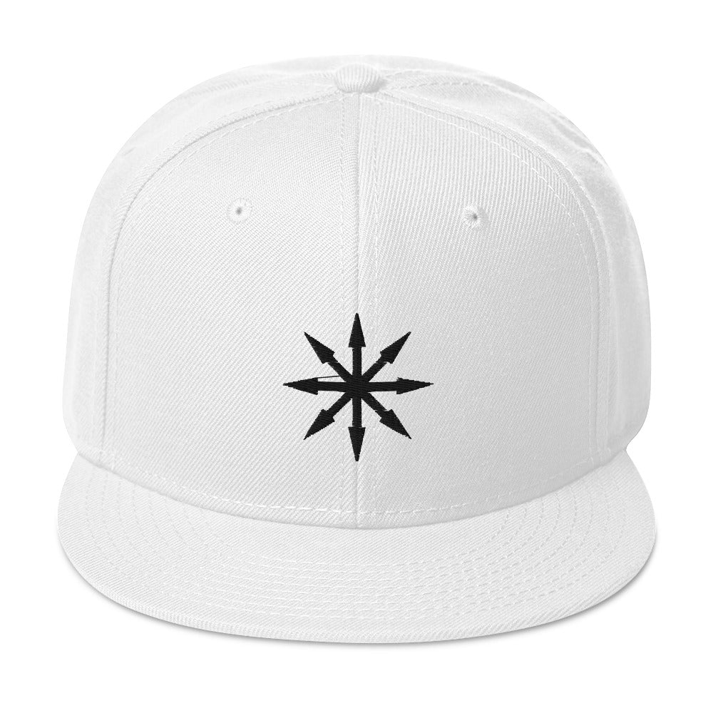 Black The Symbol of Chaos Embroidered Flat Bill Cap Snapback Hat