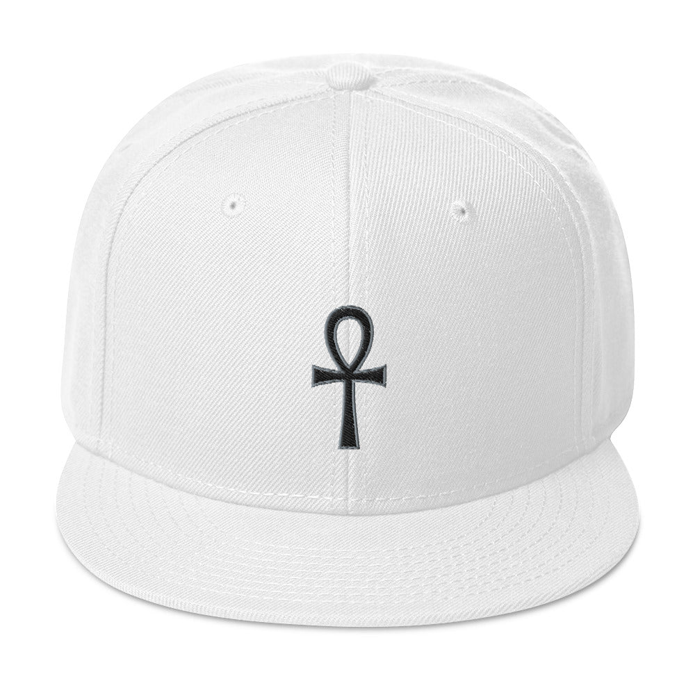 Black The Key of Life Ankh Egyptian Embroidered Flat Bill Cap Snapback Hat
