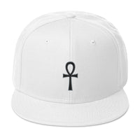 Black The Key of Life Ankh Egyptian Embroidered Flat Bill Cap embroidered snapback hat, product image 35