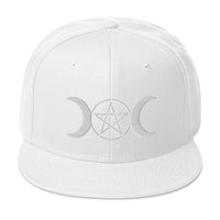 White Pagan Triple Moon Goddess Embroidered Flat Bill Cap embroidered snapback hat, product image 35