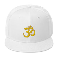 Yellow OM Sacred Spiritual Symbol Embroidered Flat Bill Cap embroidered snapback hat, product image 34