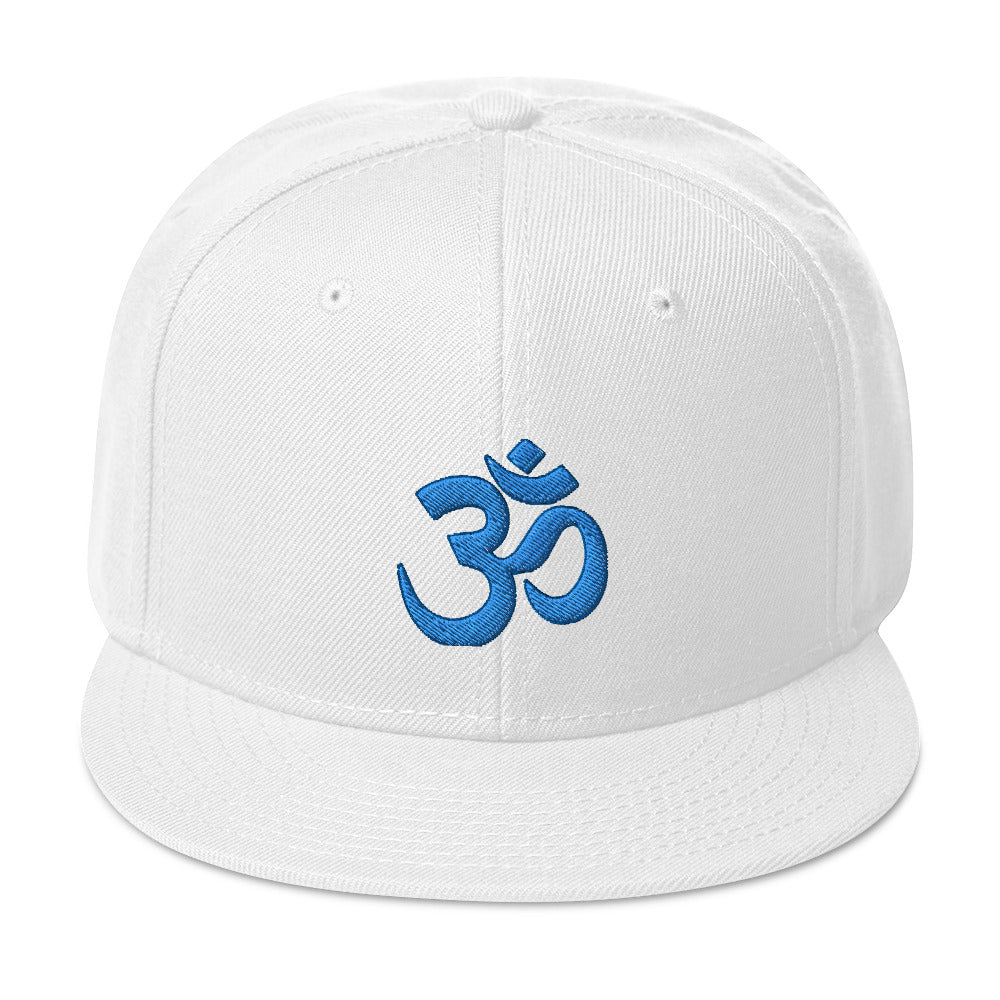 Blue OM Sacred Spiritual Symbol Embroidered Flat Bill Cap Snapback Hat