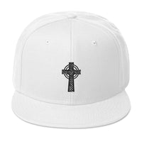 Black Old Celtic Cross Circle of Light Embroidered Flat Bill Cap embroidered snapback hat, product image 35