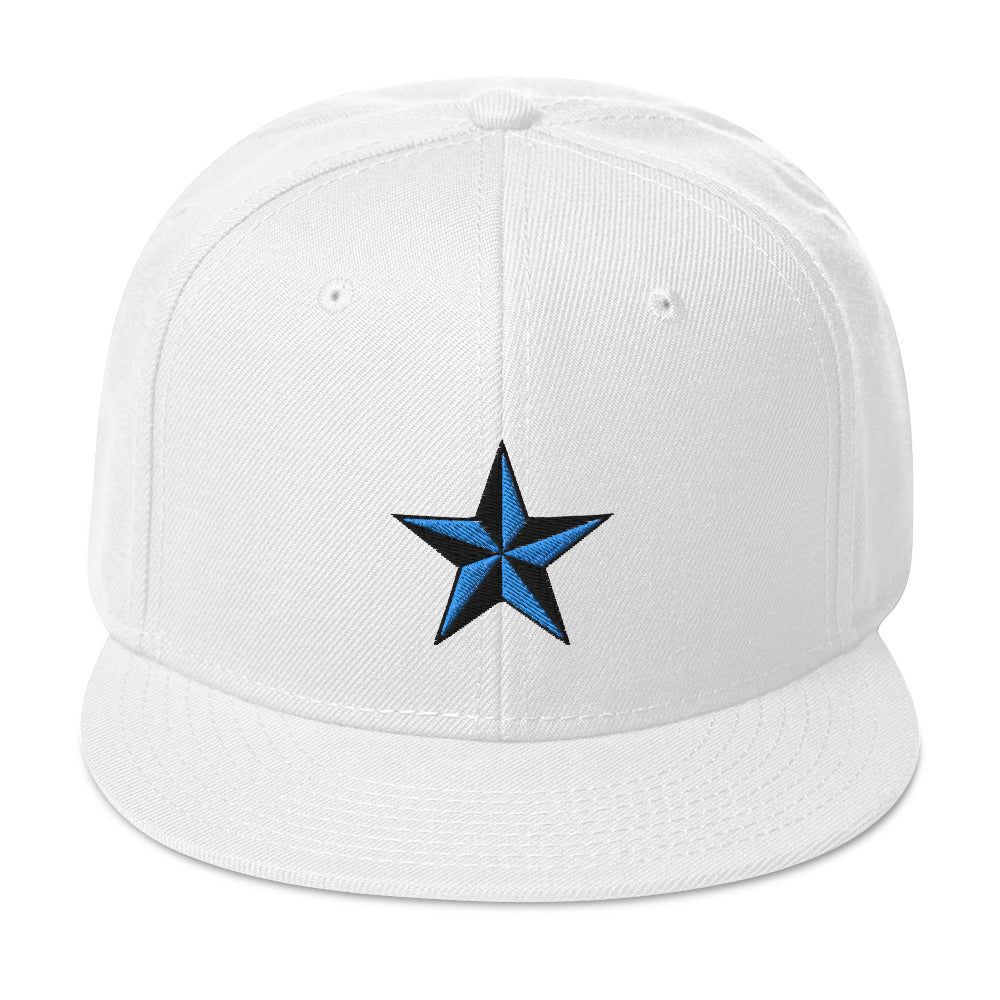 Blue Nautical North Star Embroidered Flat Bill Cap Snapback Hat