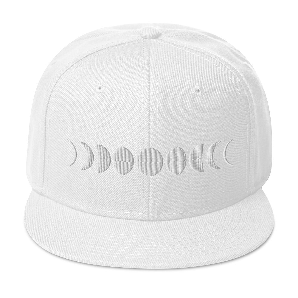 Moon Phases Lunar Cycle to Full Moon Embroidered Flat Bill Cap Snapback Hat