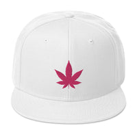 Hot Pink Marijuana Leaf Cannabis Plant Embroidered Flat Bill Cap embroidered snapback hat, product image 35