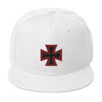 Red Heavy Metal Biker Cross Symbol Embroidered Flat Bill Cap embroidered snapback hat, product image 35
