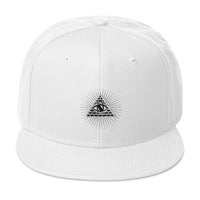 White Illuminati All Seeing Psychic Eye Embroidered Flat Bill Cap embroidered snapback hat, product image 35