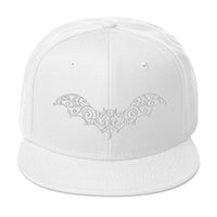 White Gothic Vine Wrought Iron Bat Embroidered Flat Bill Cap embroidered snapback hat, product image 35