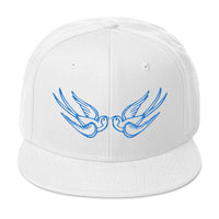 Blue Falling Sparrows Tattoo Style Bird Embroidered Flat Bill Cap embroidered snapback hat, product image 35