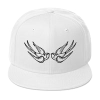 Black Falling Sparrows Tattoo Style Bird Embroidered Flat Bill Cap embroidered snapback hat, product image 35