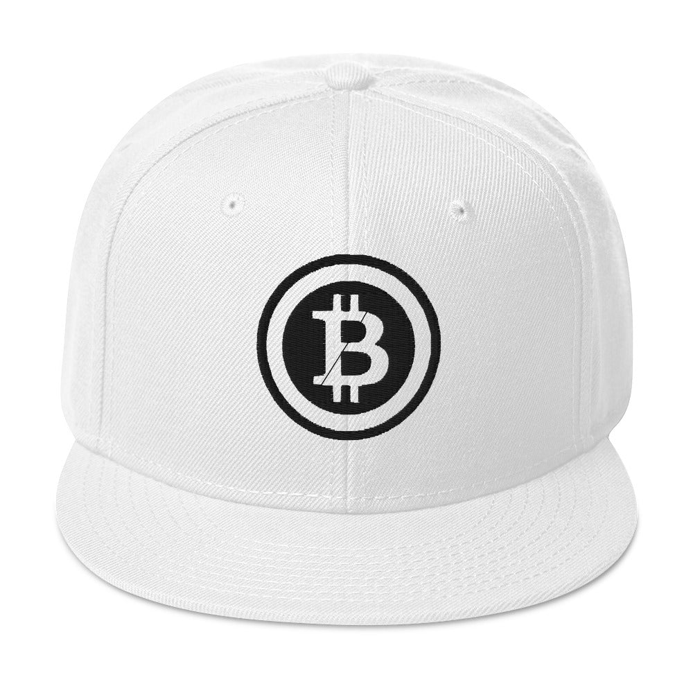 Black Bitcoin Crypto Currency Symbol Ticker Embroidered Flat Bill Cap Snapback Hat