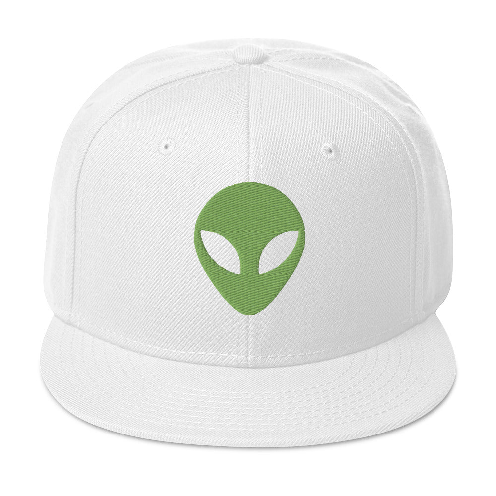 Alien Face Little Green Men Embroidered Flat Bill Cap Snapback Hat